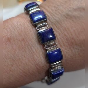 VINTAGE BLUE LAPIS BRACELET SET IN STERLING SILVER 925  7 INCHES 28.63 Grams